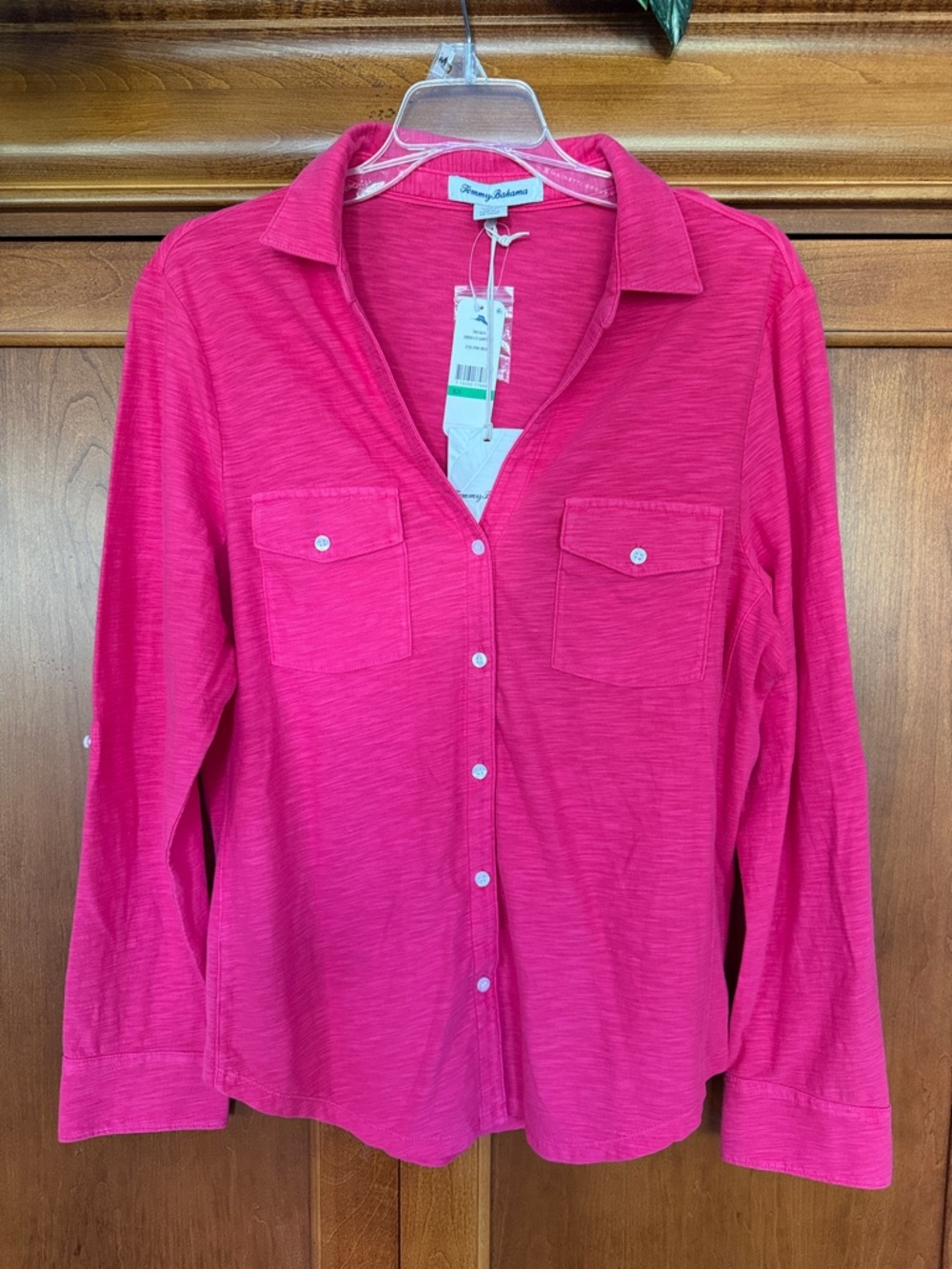 Tommy Bahama Vibrant Pink Long-Sleeve Button Up Camp Shirt Large NWT